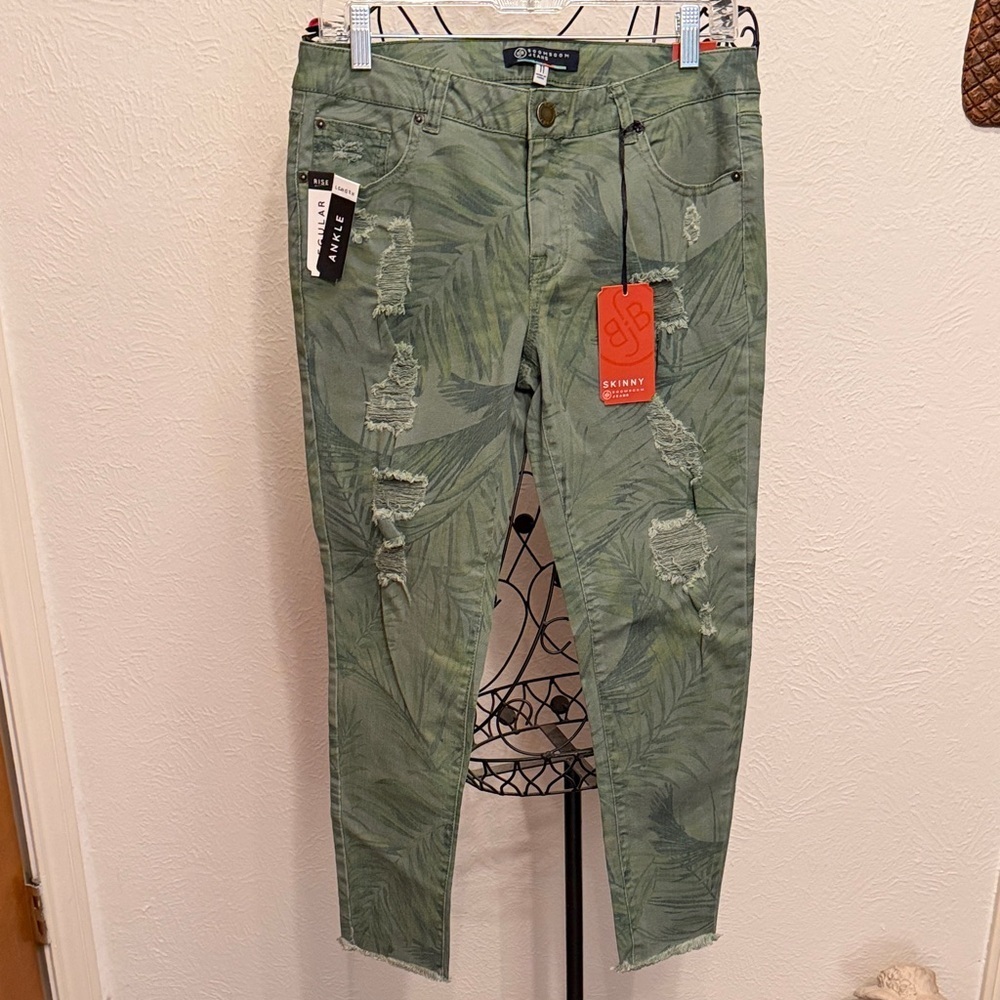 💥💥💥BOGOHO💥💥Olive Green Tropical Print Skinny Jeans-11
